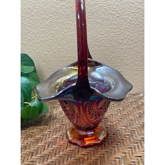 Vintage Indiana Carnival Glass Footed  Basket Iridescent Heirloom Sunset - Picture 4 of 11